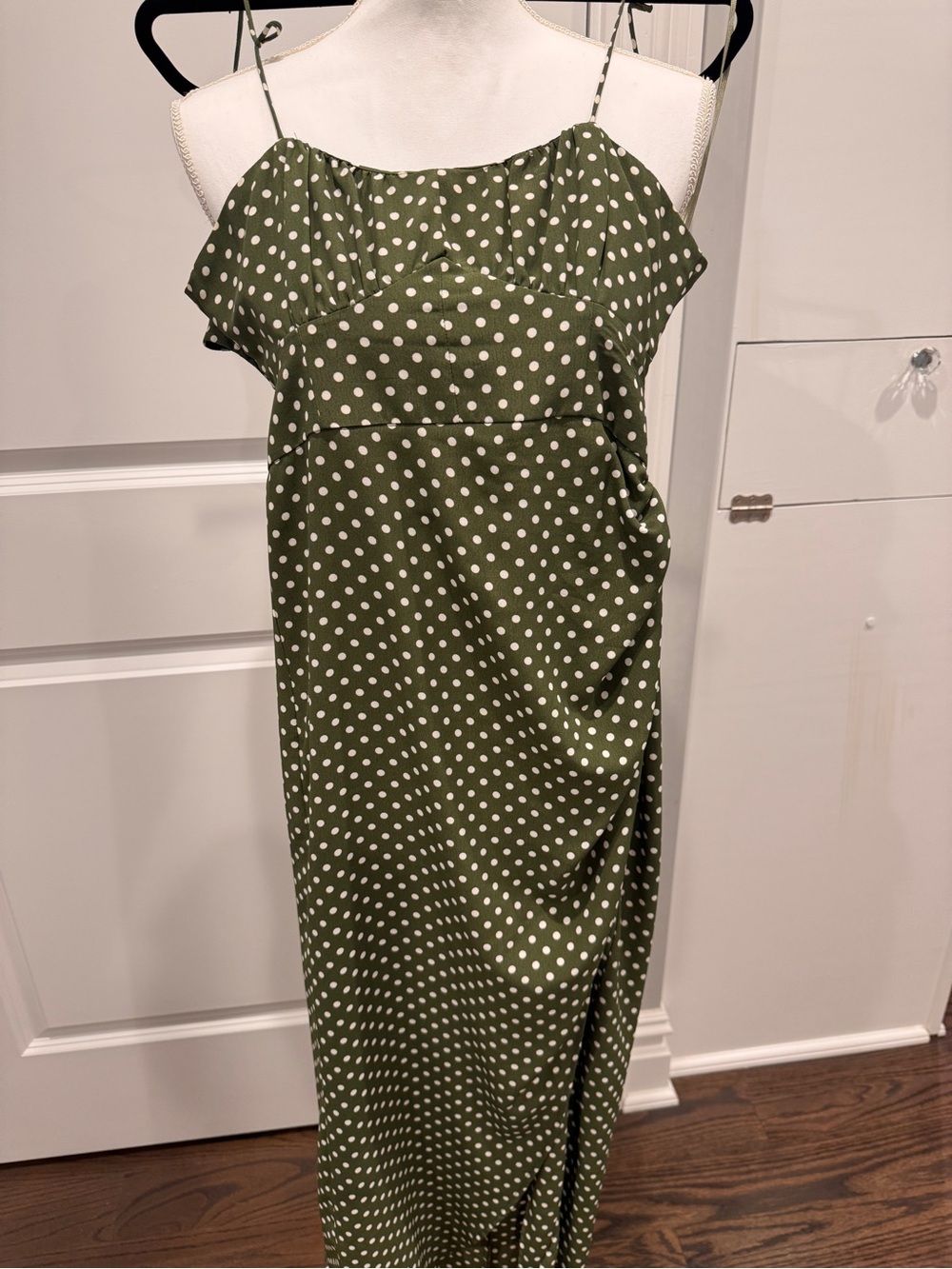 Zara Olive Green Polka Dot Maxi Dress with Side Slit - Picture 2 of 5